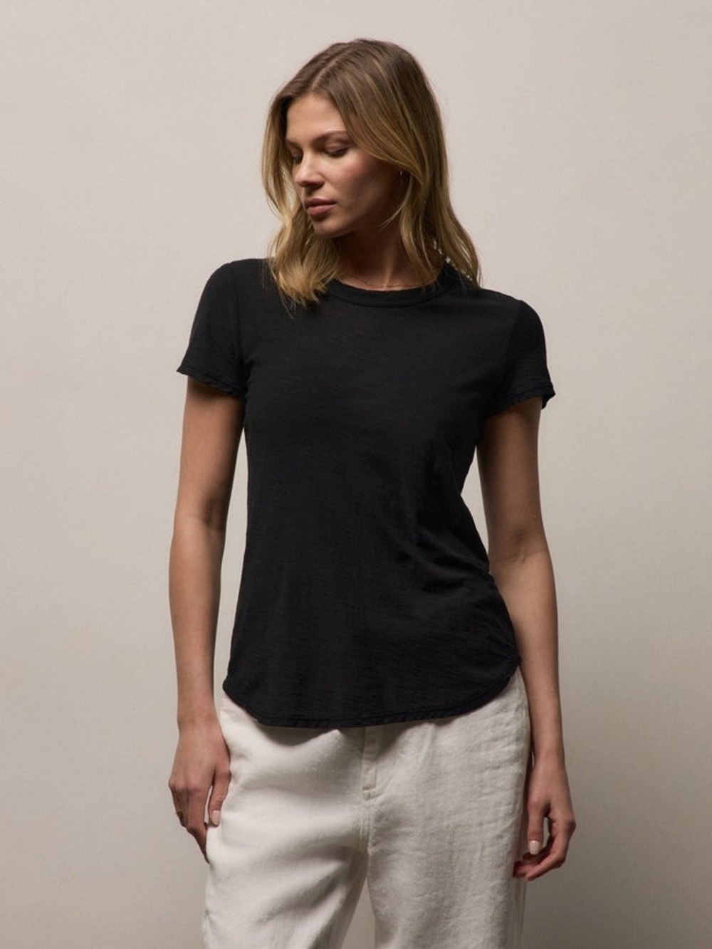 James Perse Sheer Slub Crew Neck Tee in Black
